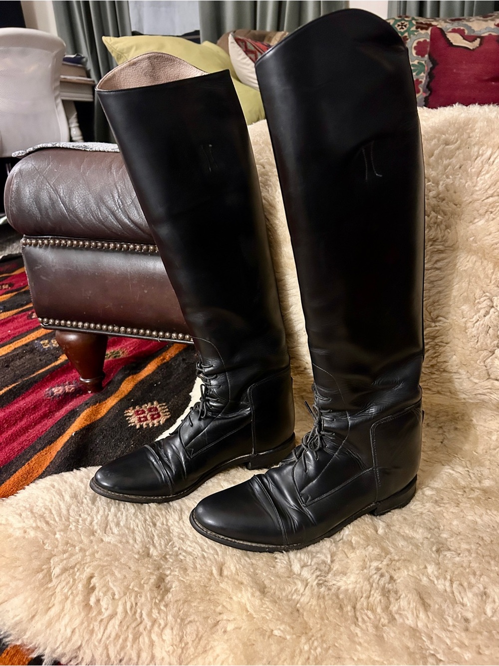 The Effingham by Bond Boot Co. Black Leather Equestrian Tall Riding Boots Sz 8.5